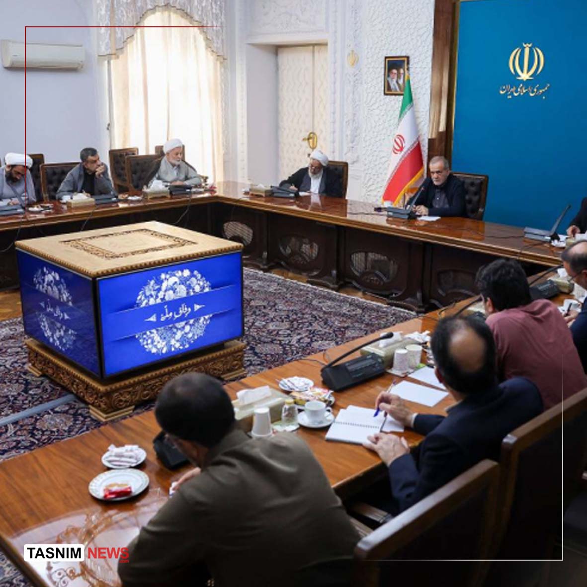 Iran's President Pezeshkian meets with members of parliament in an ornate conference room